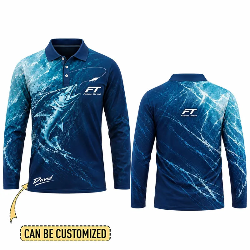 Personalized Fathom Thread Ocean Fish Polo Long Sleeve Shirt