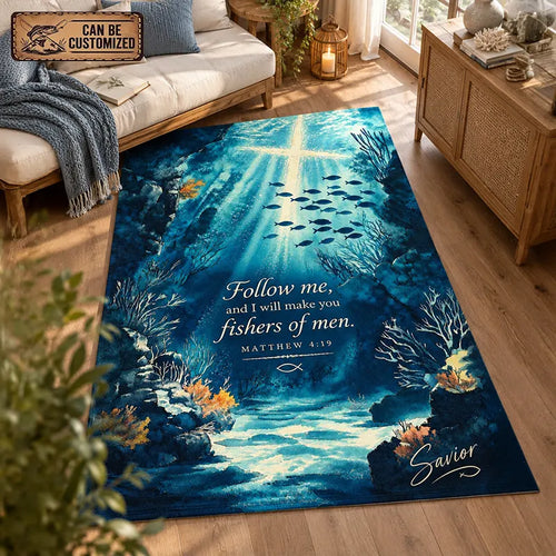 Personalized Matthew 4:19 Christian Fishing Ocean Area Rug