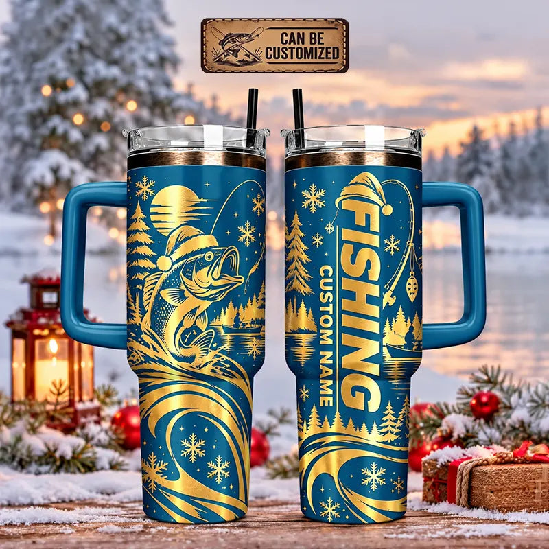 Custom Fishing Christmas Metallic Personalized 40oz Tumbler