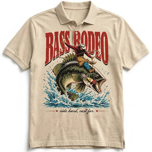 Bass Rodeo Cowboy Fishing Vintage Polo Shirt