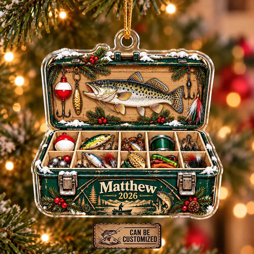 Personalized Fishing Tackle Box Christmas Acrylic Ornament