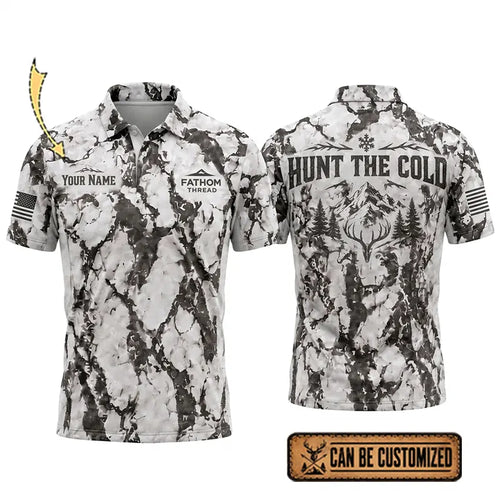 Personalized Fathom Thread Hunt the Cold Snow Camo Polo Shirt
