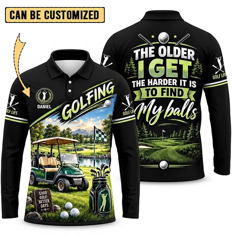 Golfing Good Golf Better Days Personalized Golf Polo Long Sleeve Shirt