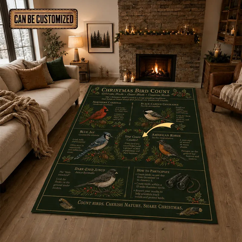 Christmas Bird Count Wildlife Bird Watching Rug