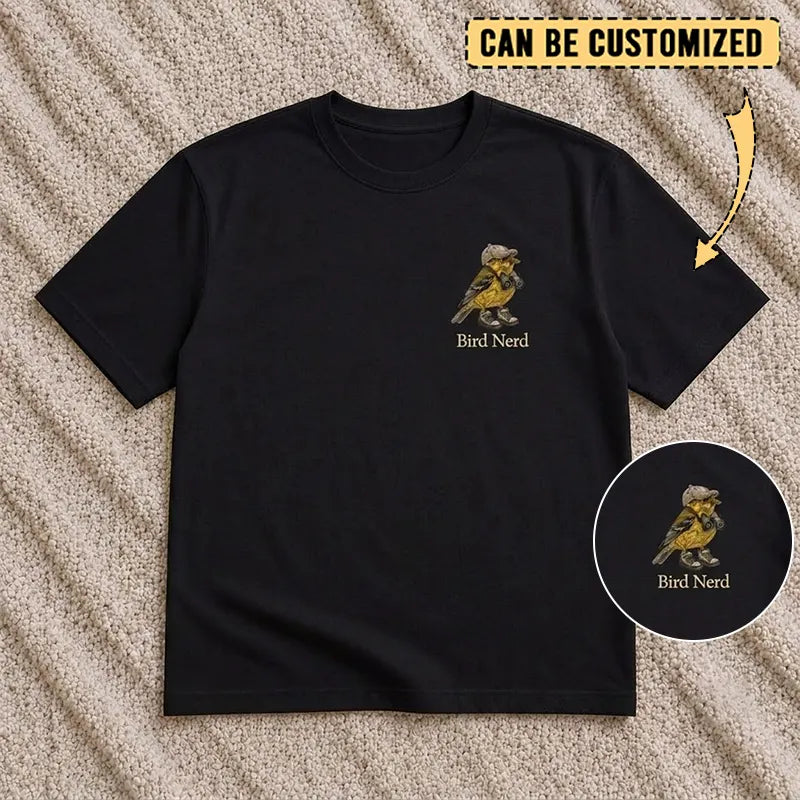 Bird Nerd Custom Birdwatching Embroidered T-Shirt