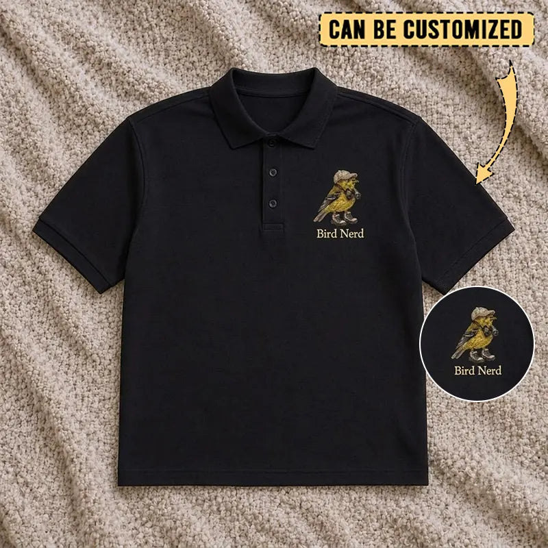 Bird Nerd Custom Birdwatching Embroidered Polo Shirt