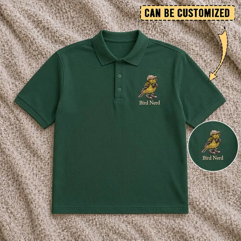 Bird Nerd Custom Birdwatching Embroidered Polo Shirt
