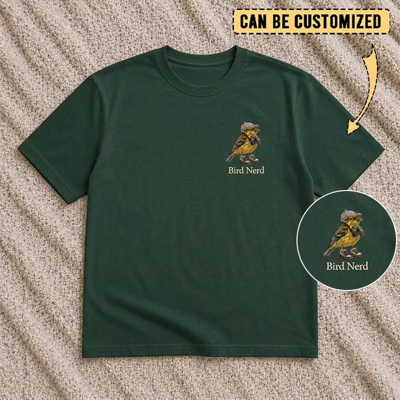 Bird Nerd Custom Birdwatching Embroidered T-Shirt