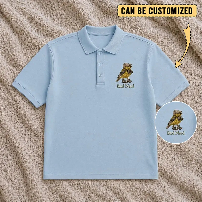 Bird Nerd Custom Birdwatching Embroidered Polo Shirt