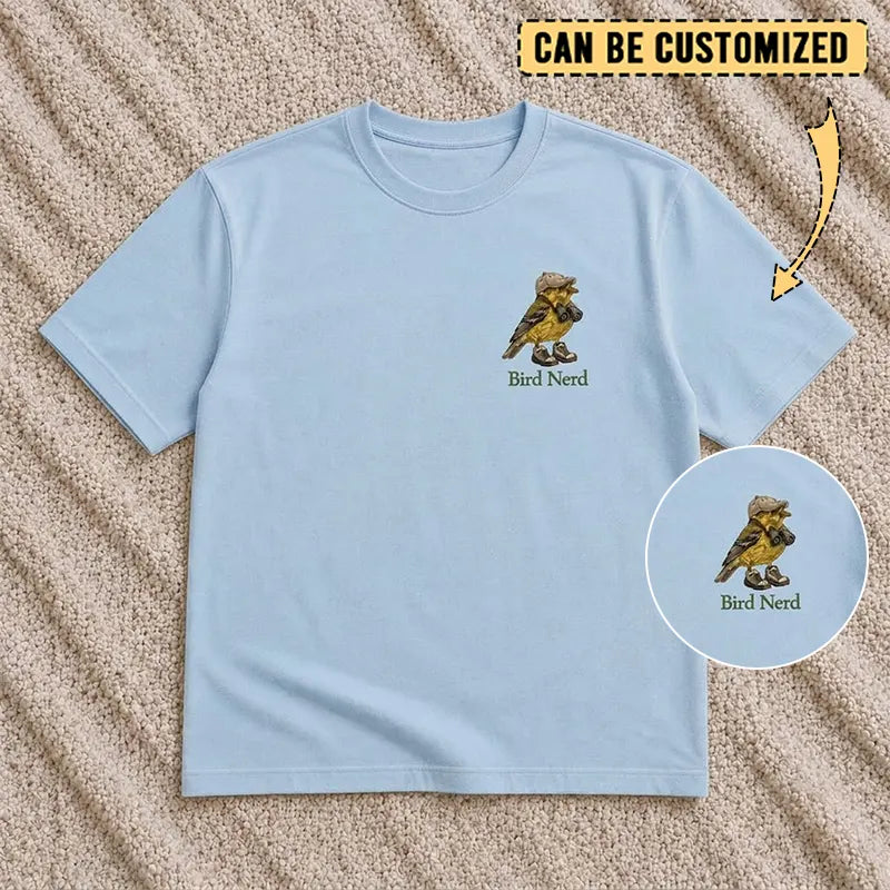 Bird Nerd Custom Birdwatching Embroidered T-Shirt