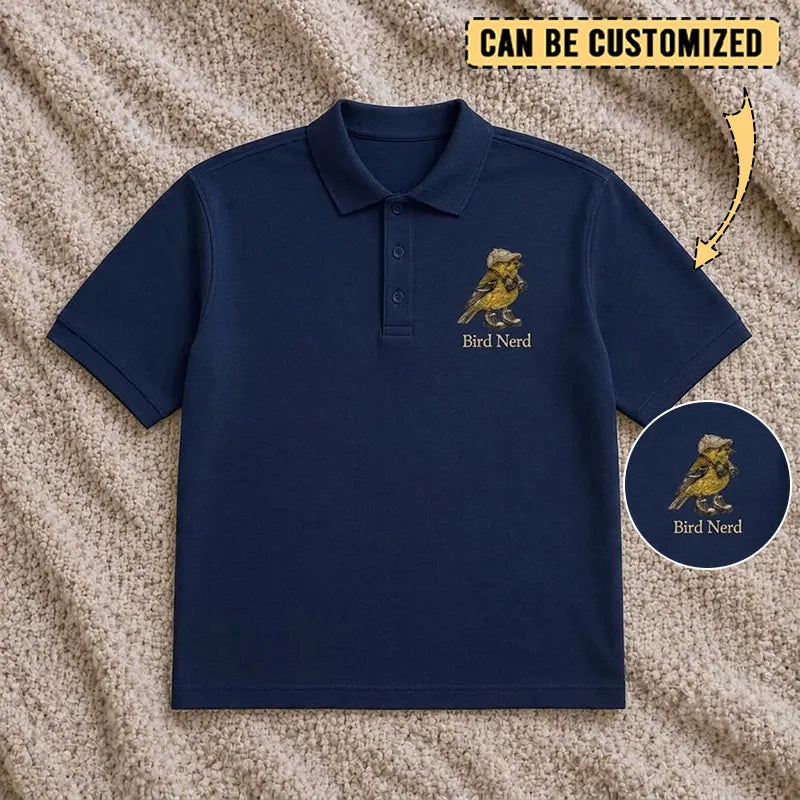 Bird Nerd Custom Birdwatching Embroidered Polo Shirt