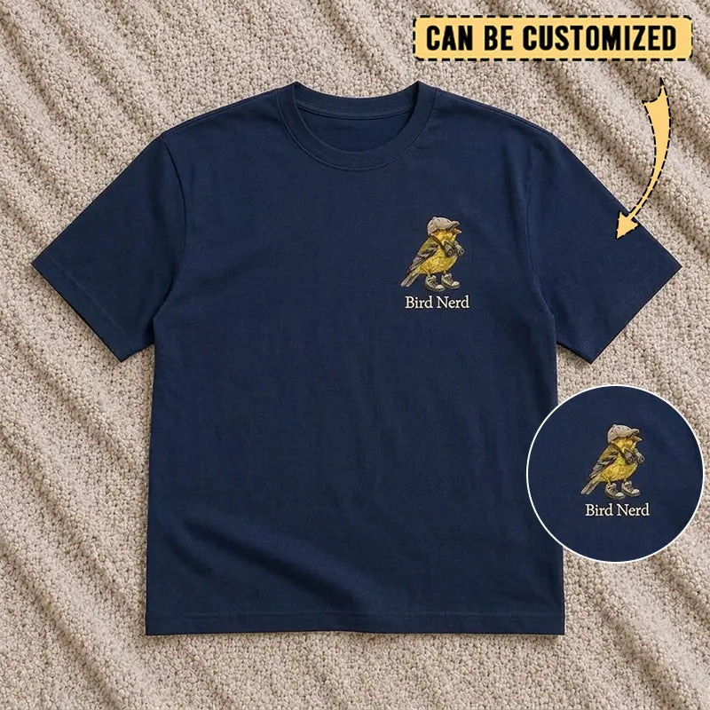 Bird Nerd Custom Birdwatching Embroidered T-Shirt