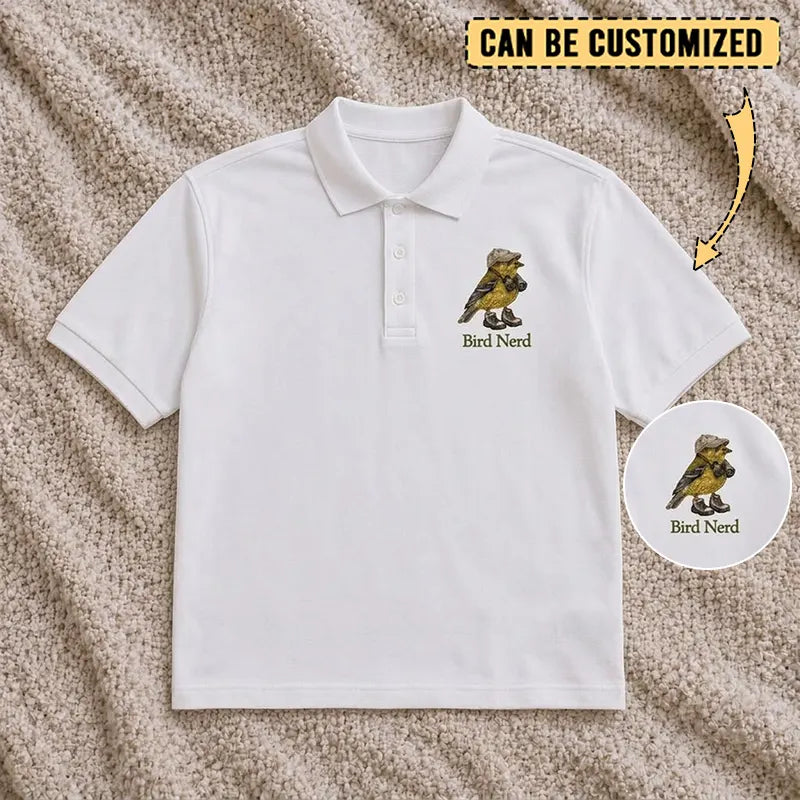 Bird Nerd Custom Birdwatching Embroidered Polo Shirt