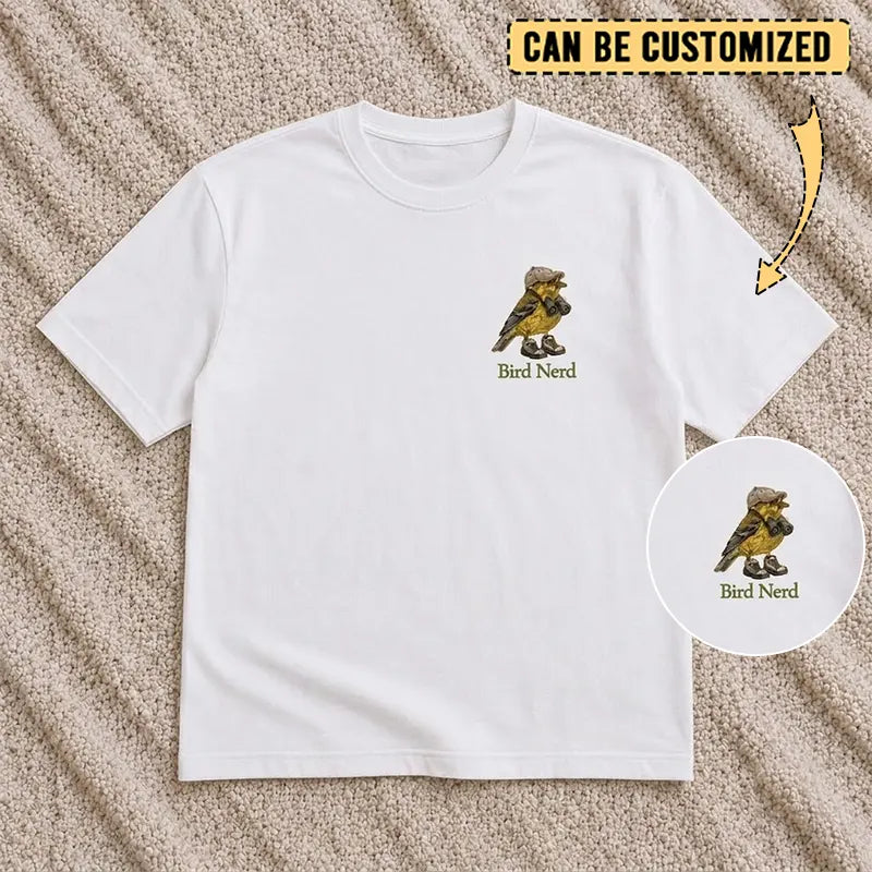 Bird Nerd Custom Birdwatching Embroidered T-Shirt
