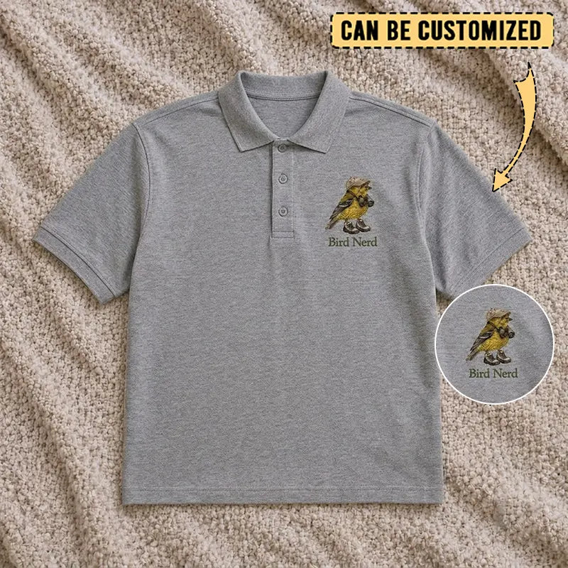 Bird Nerd Custom Birdwatching Embroidered Polo Shirt