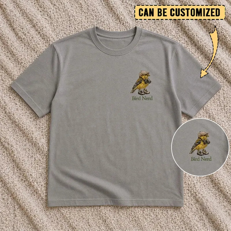 Bird Nerd Custom Birdwatching Embroidered T-Shirt