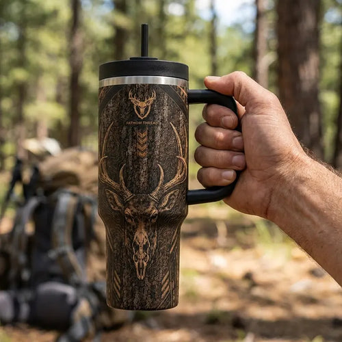 Tree Camo Deer Head Hunting 40oz Handled Tumbler