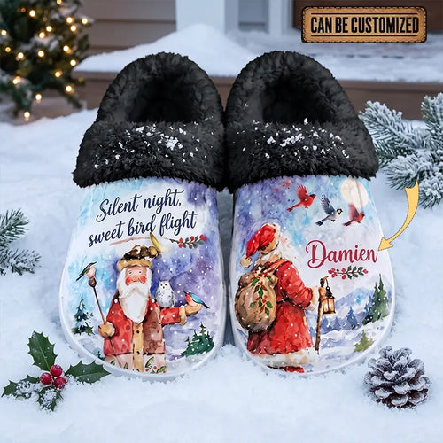Personalized Silent Night Sweet Bird Flight Christmas Fur Slippers