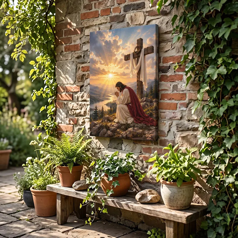 Praying Jesus at the Cross Christian Canvas Print