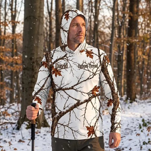Fathom Thread Snow Camo Personalized Hooded Long Sleeve Shirt