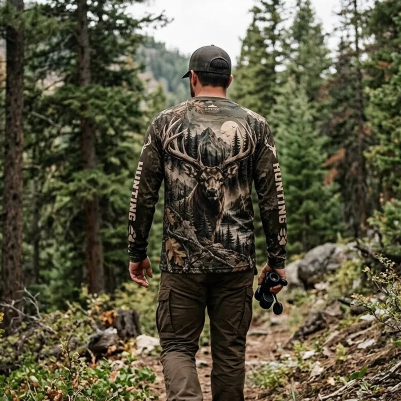 Real Tree Camo Elk Hunting Graphic Long Sleeve Shirt