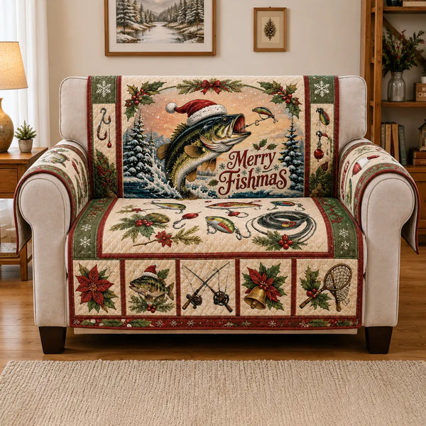 Merry Fishmas Quilted Sofa Cover