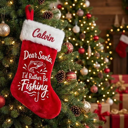 Personalized Dear Santa I’d Rather Be Fishing Christmas Stocking