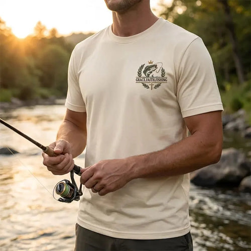Grace Faith Fishing Christian Bass Embroidered T-Shirt