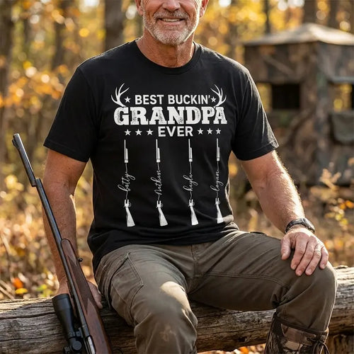 Personalized Best Buckin' Grandpa Ever Hunting T-Shirt