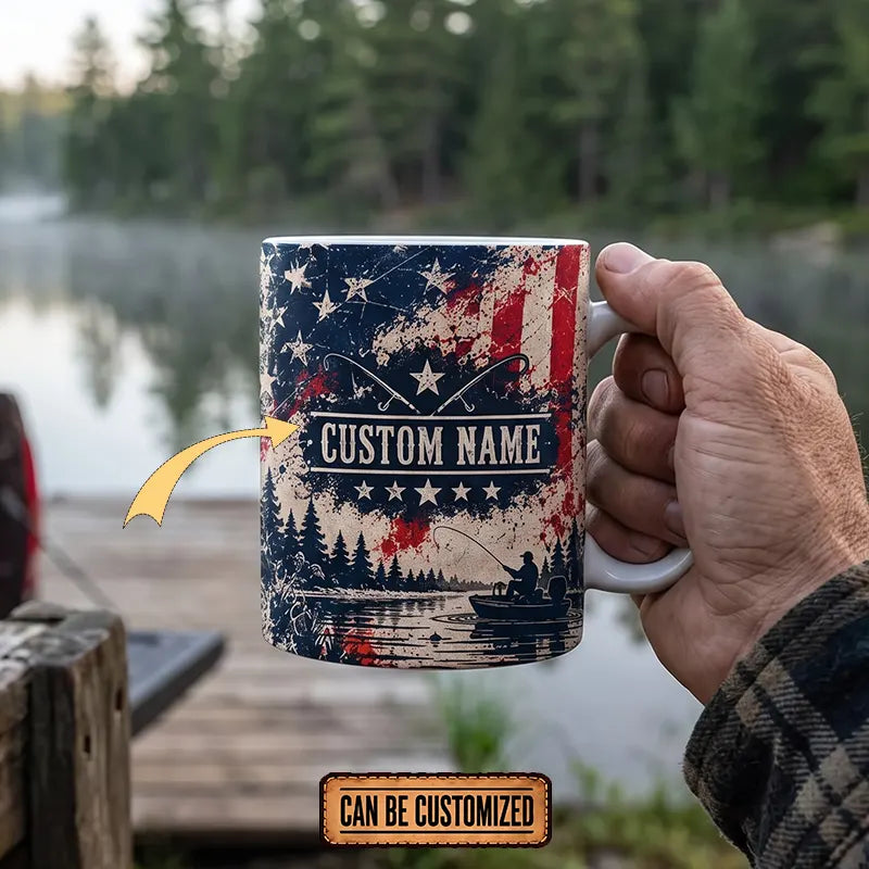 Personalized Make America Fish Again Patriotic Fishing Mug