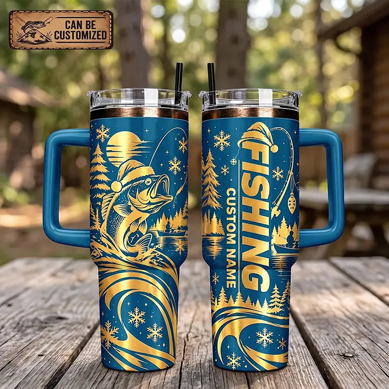 Custom Fishing Christmas Metallic Personalized 40oz Tumbler