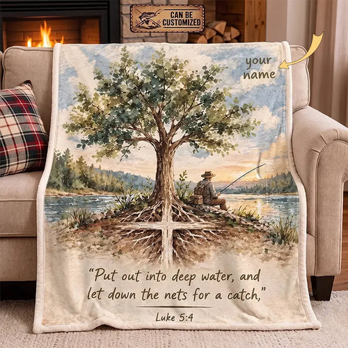 Personalized Put Out Into Deep Water Christian Fishing Fleece Blanket