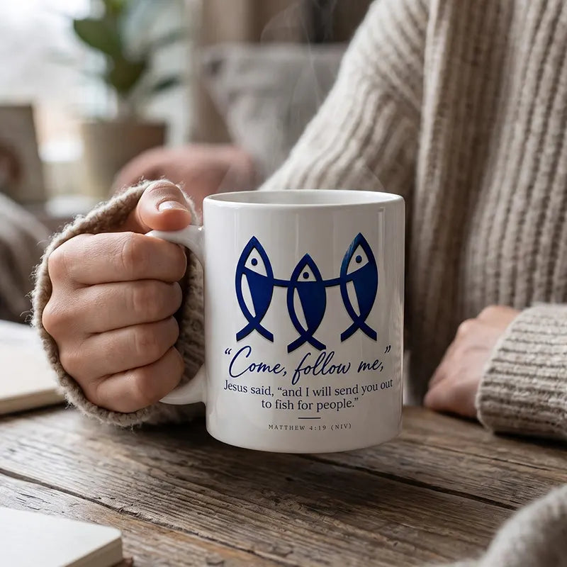 Matthew 4:19 Christian Fishing Faith Ceramic Mug