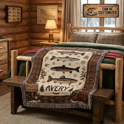 Personalized Trout Fishing Tight Lines & Good Times Tassels Blanket