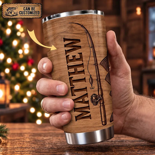 Personalized 20oz Wood Grain Fishing Tumbler