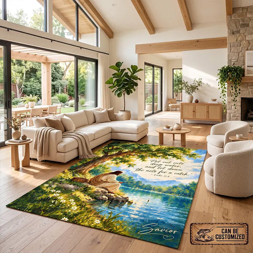 Jesus Fishing Luke 5:4 Christian Area Rug