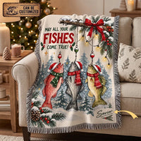 May All Your Fishes Come True Christmas Fishing Tassels Blanket