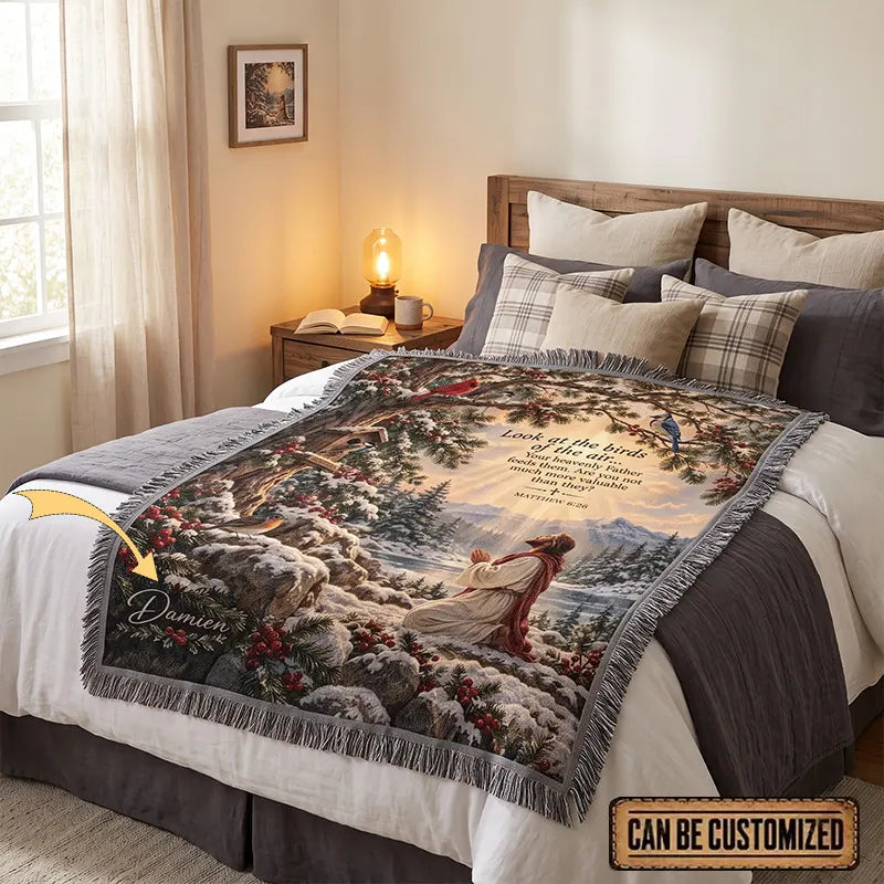 Look At The Birds Of The Air Christian Christmas Birds Tassels Blanket