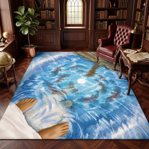 Catholic Jesus Walking on Water Fish Cross Christian Rug