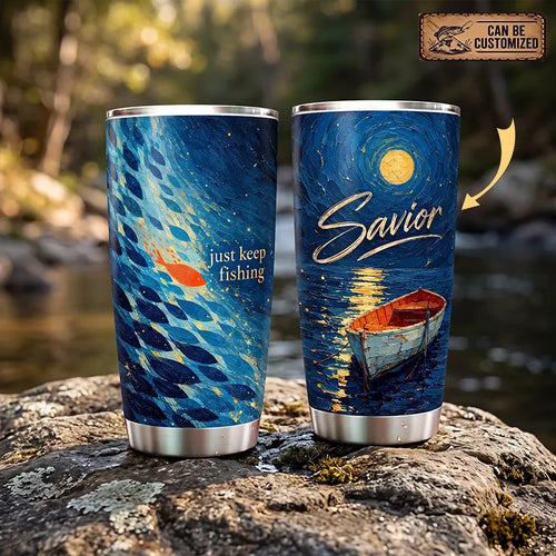 Personalized Just Keep Fishing Starry Night Fishing Tumbler