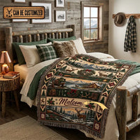 Personalized Hunting Deer Cabin Rifle Wilderness Tassels Blanket