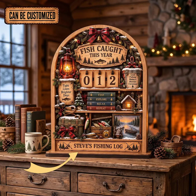 Personalized Christmas Fishing Catch Wooden Tracker