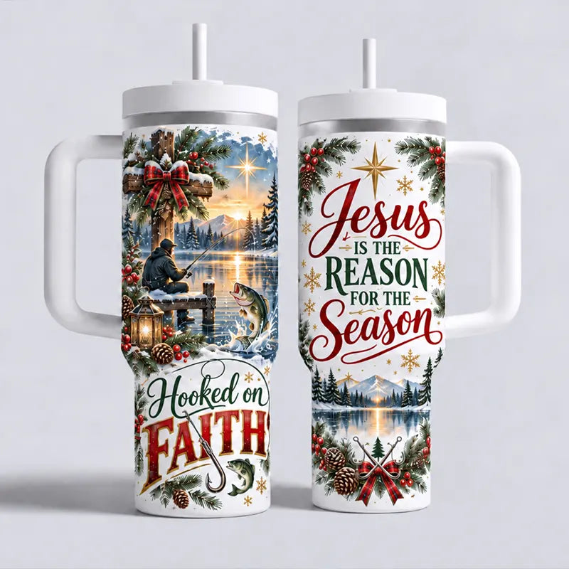 Hooked on Faith 40oz Christmas Fishing Tumbler