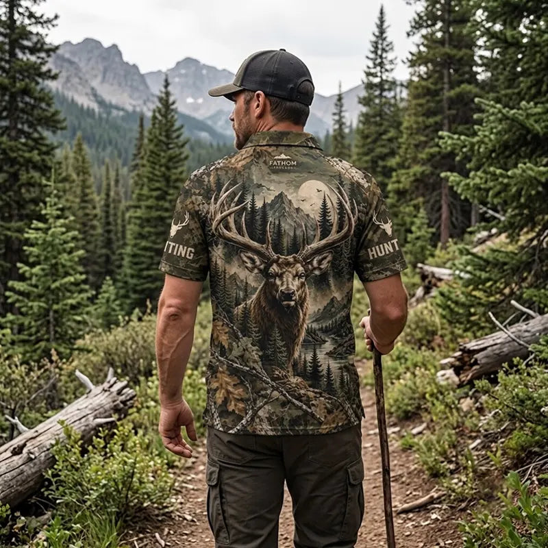 Real Tree Camo Elk Hunting Graphic Polo Shirt