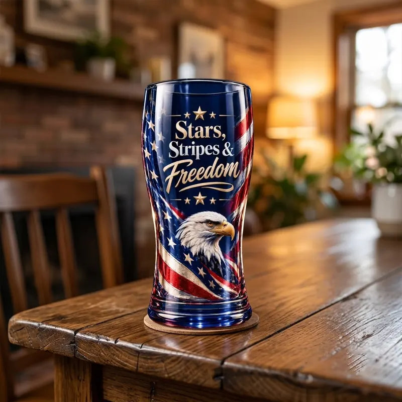 Stars Stripes & Freedom Patriotic American Spirit Drinking Glass