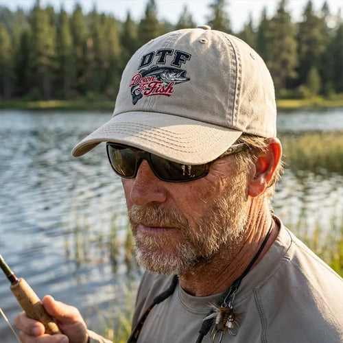 Down To Fish DTF Bass Fishing Embroidered Cap