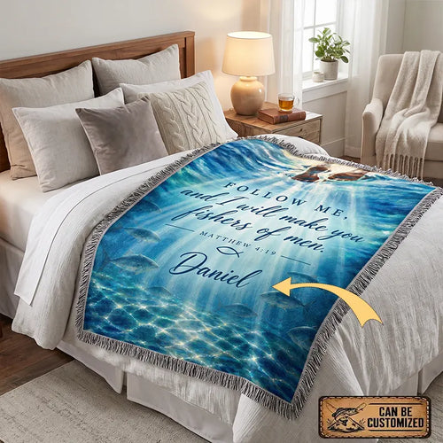 Personalized Fishers of Men Christian Fishing Tassels Blanket