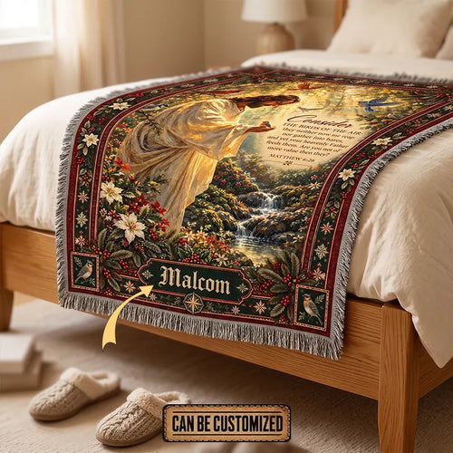 Personalized Matthew 6:26 Jesus Christmas Birds Tassels Blanket