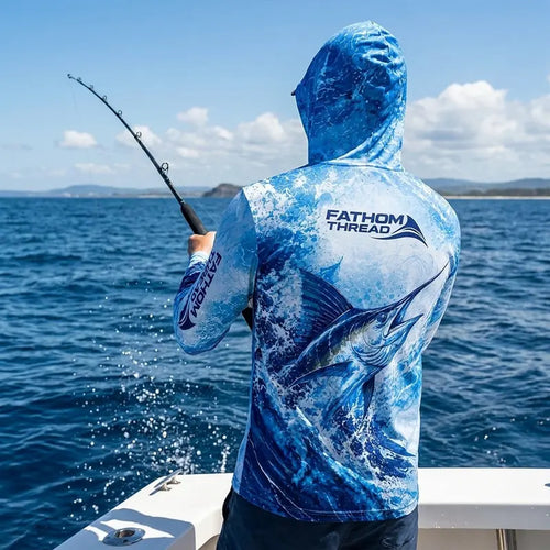 Personalized Deep Blue Predator Ocean Fishing Hooded Long Sleeve Shirt