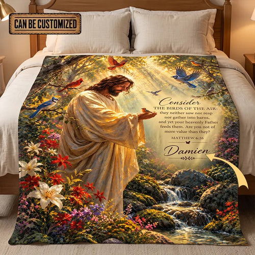 Personalized Matthew 6:26 Jesus Birds Christian Fleece Blanket